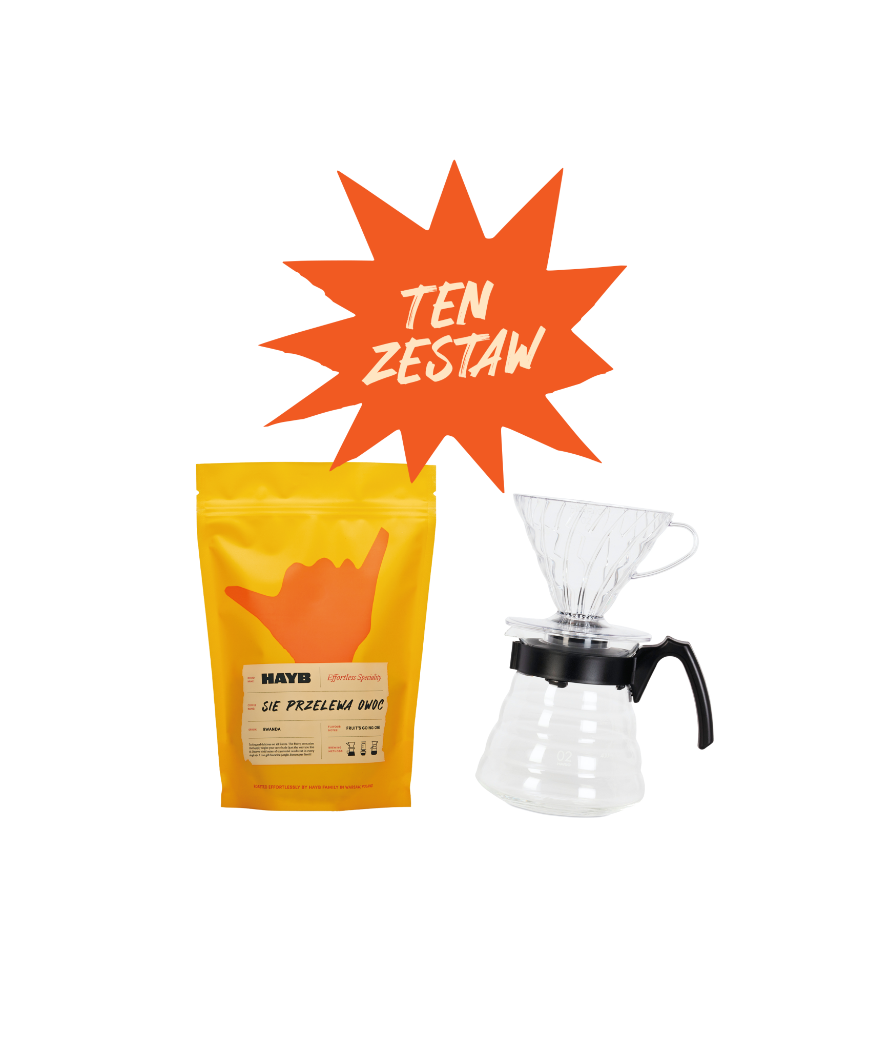 TEN ZESTAW: dripper Hario V60 + Sie Przelewa Owoc